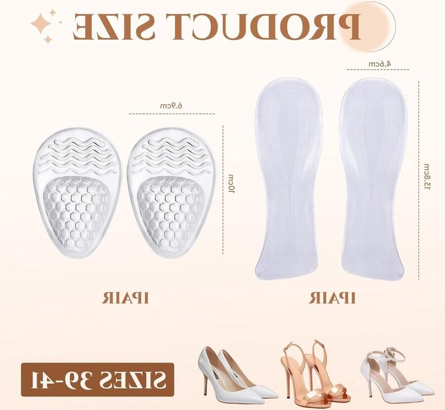 Comfortabele gelkussens voor hoge hakken transparante zoolbescherming voor stiletto's en sandalen maat Medium 39-41