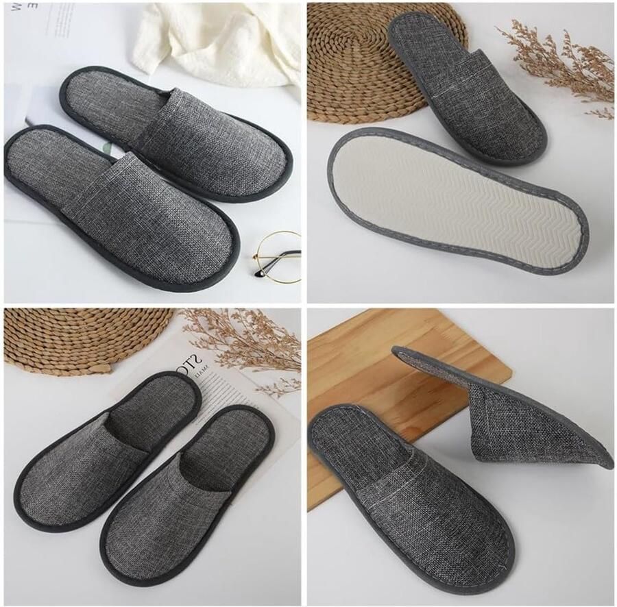 Comfortabele Grijze Reisslippers voor Thuis en Hotel Antislip Slippers voor Gasten Spa en Feestjes 3 Paar