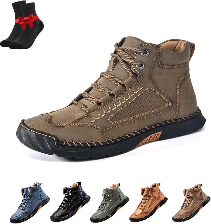 Comfortabele Handgemaakte Leren Wandellaarzen voor Heren met Ruime Teenruimte