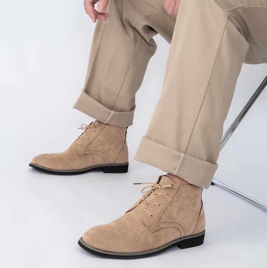 Comfortabele Heren Enkellaarzen Chukka Desert Stijl Vetersluiting
