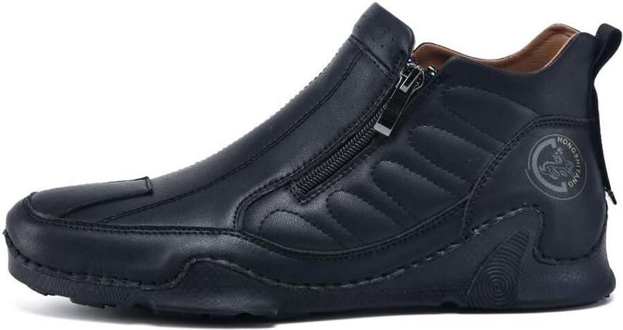 Comfortabele Heren Enkellaarzen van Leer met Rits Outdoor en Casual Stijl