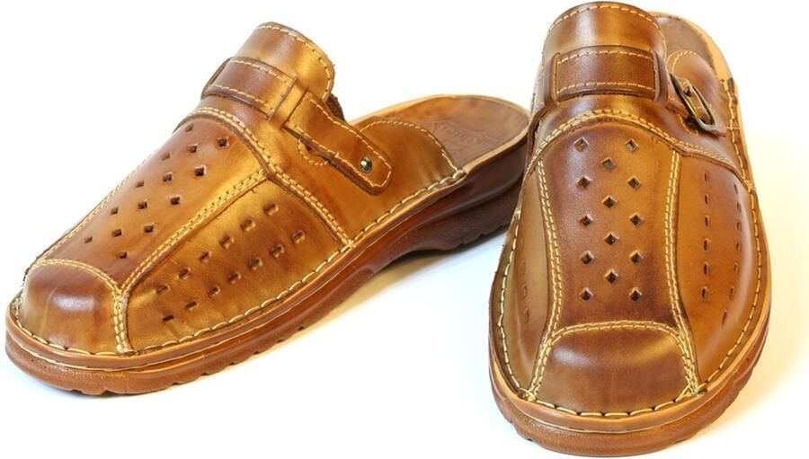 Comfortabele Heren Leren Slippers Bruin