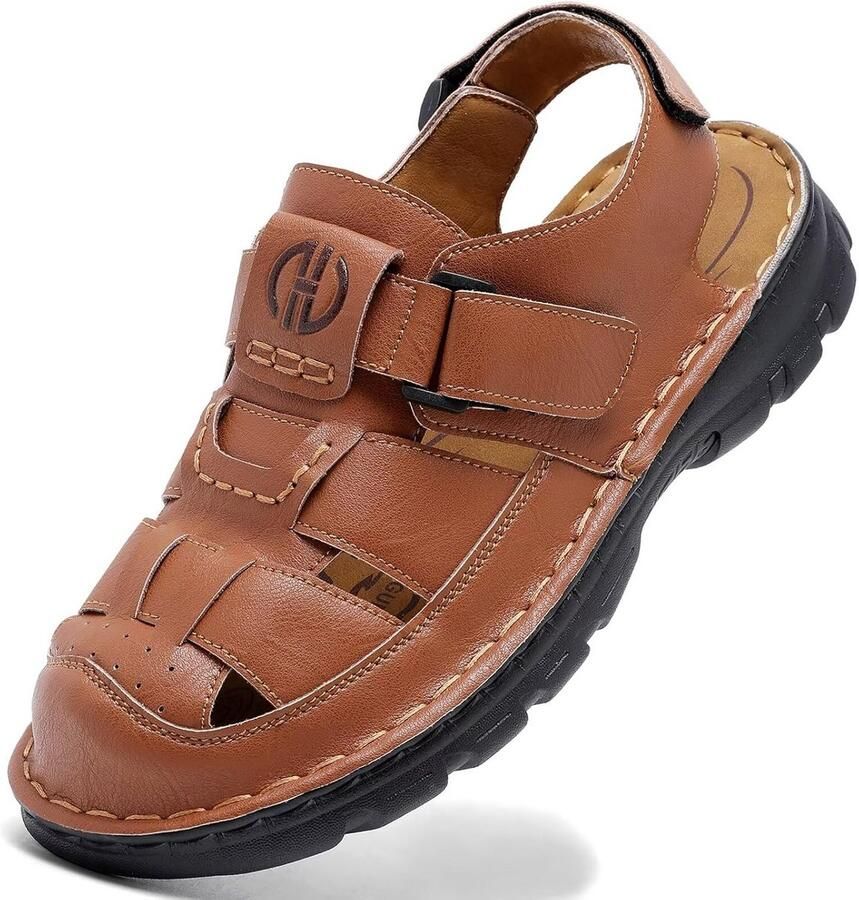 Comfortabele Heren Outdoorsandalen Leer met Gesloten Teen Waterafstotend