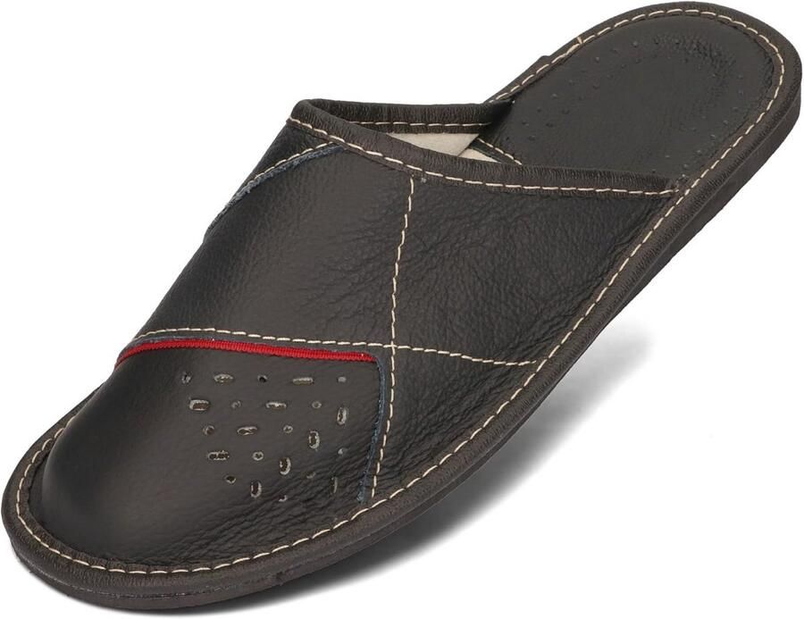 Heren Pantoffels Echt Leer Comfortabele Leren Slippers Zwart & Bruin
