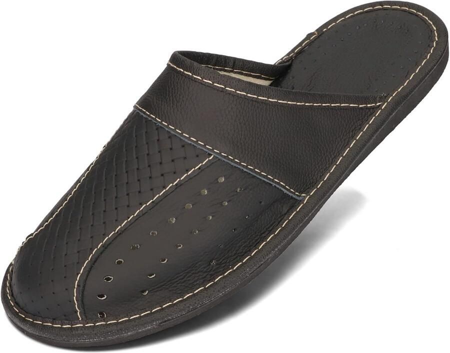 Comfortabele Heren Pantoffels van Echt Leer Verkrijgbaar in Zwart en Bruin