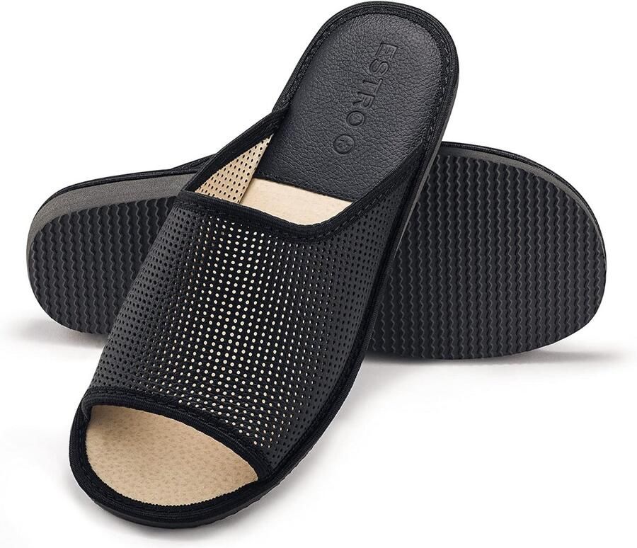 Comfortabele Heren Pantoffels van Leer met Open Neus