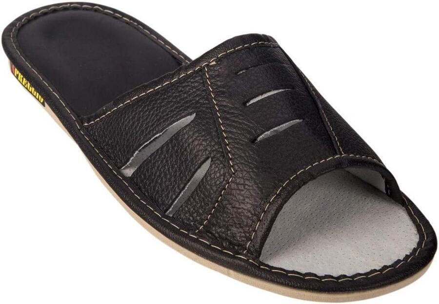 Comfortabele Heren Pantoffels Zwart Leer Handgemaakt met Stevige Zool