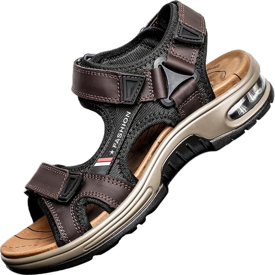 Comfortabele Heren Sandalen Leer Open Teen met Verstelbare Klittenband Outdoor & Casual