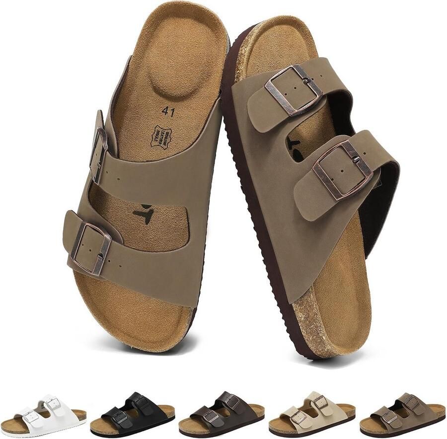 Comfortabele Heren Sandalen met Verstelbare Gespen en Kurken Voetbed Casual Zomerschoenen