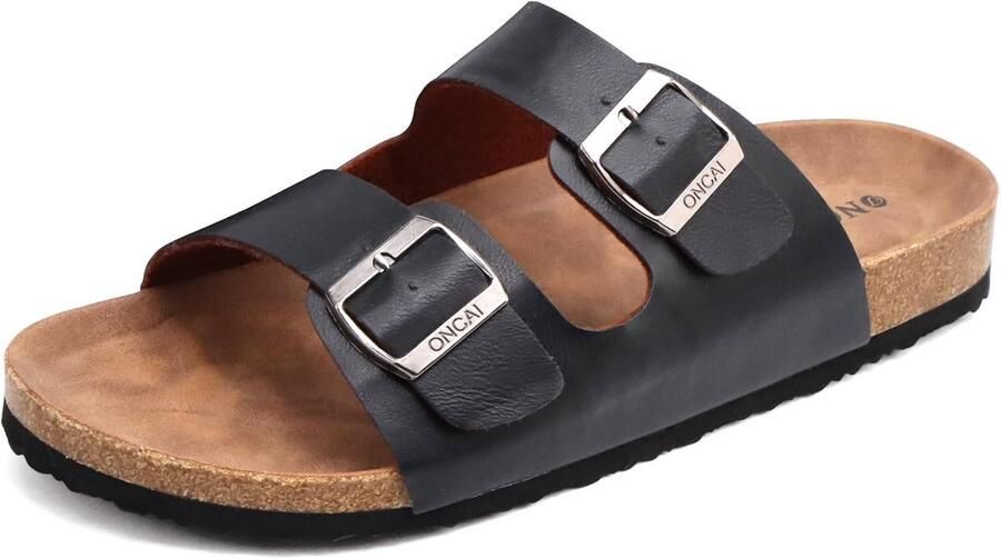 Comfortabele Heren Slides Sandalen met Kurk Voetbed en Verstelbare Band Zomer & Strandschoen