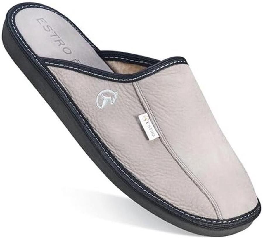 Comfortabele Heren Slippers van Leer met Geheugenfoam Instap Model voor Thuis