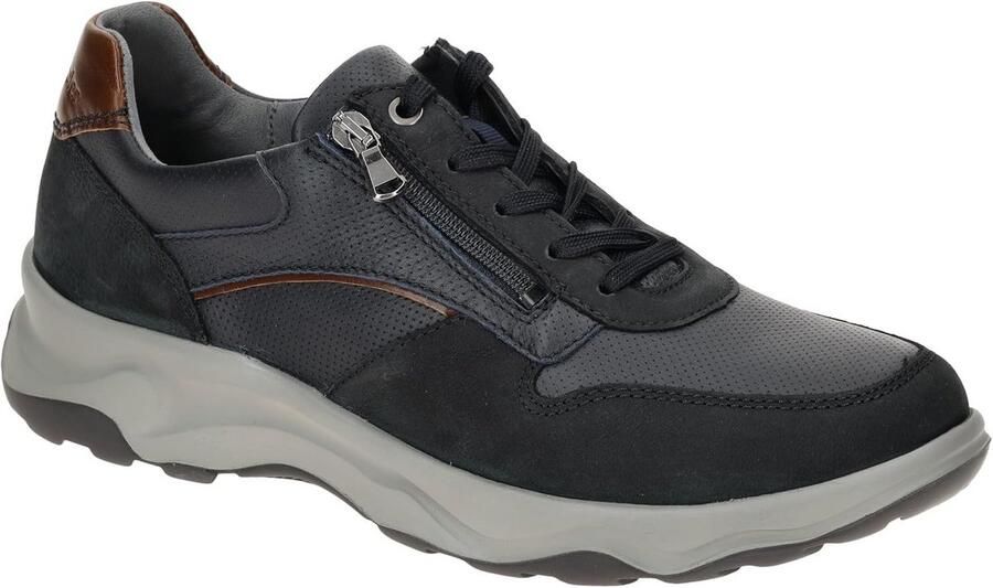 Comfortabele Heren Sneaker met Rits en Vetersluiting Leren Stijl