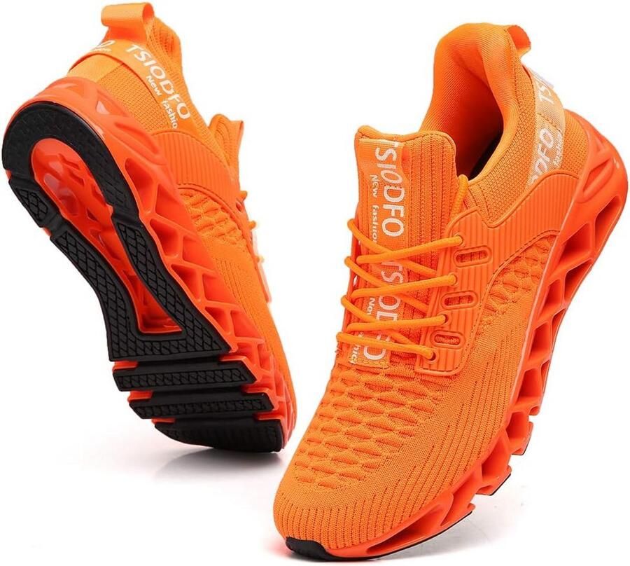Comfortabele Heren Sportschoenen Oranje Lichtgewicht Hardloop- en Wandelsneakers