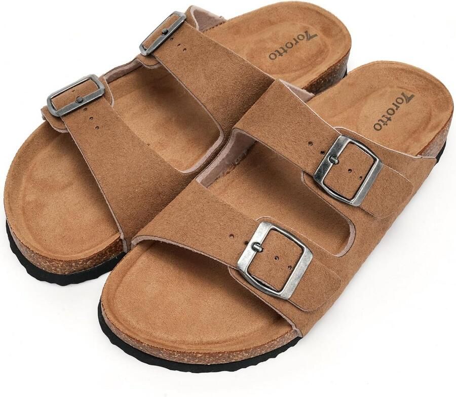 Comfortabele Heren Zomersandalen Kurk Antislip Tweebands Slipper met Verstelbare Gesp