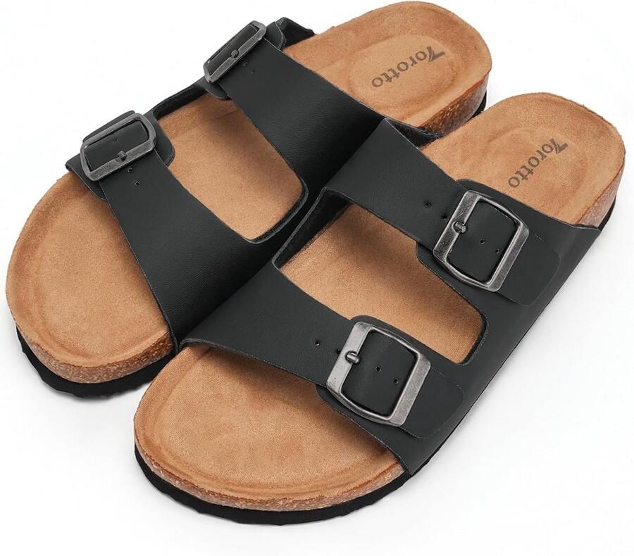 Comfortabele Herensandalen Zomer Antislip Lichte Muiltjes met Verstelbare Gesp Zwart Kurklook