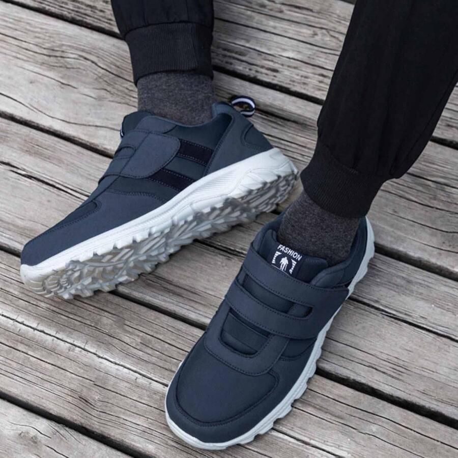 Comfortabele Herensneakers met Klittenband voor Oudere Mannen Wandelschoenen Antislip Rood