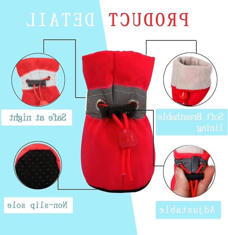 Comfortabele hondenlaarzen met antislip bescherming voor de pootjes reflecterende banden rood