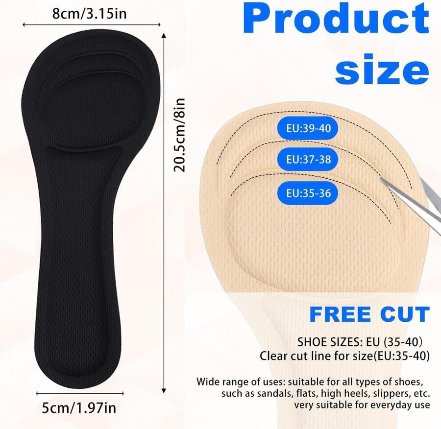 Comfortabele Inlegzolen voor Hakken 4 Paar Zelfklevende Zolen in 2 Kleuren Dunne Schoenpads voor Pumps en Open Schoenen Ideaal voor Lange Dagen