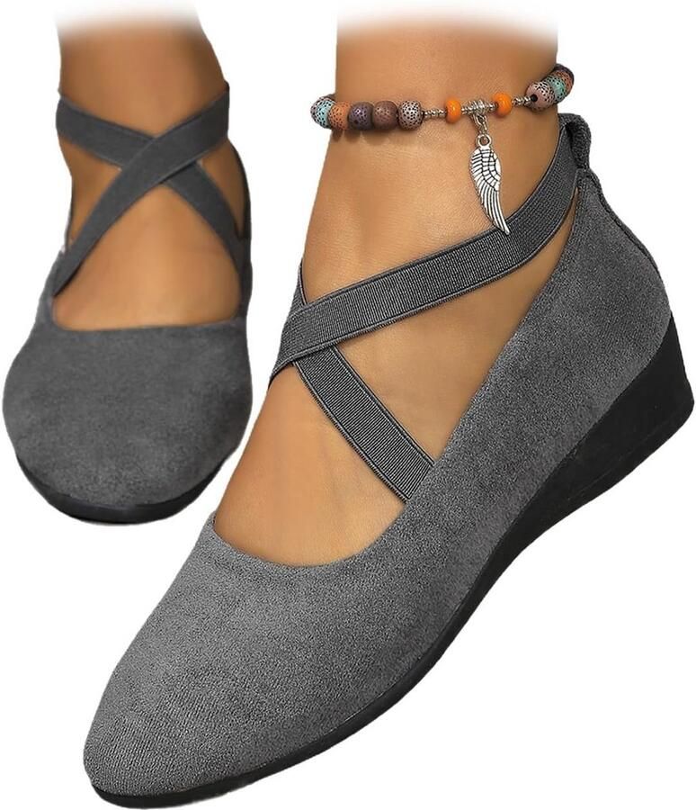 Comfortabele Instappers Dames met Elastische Kruisband en Ronde Neus