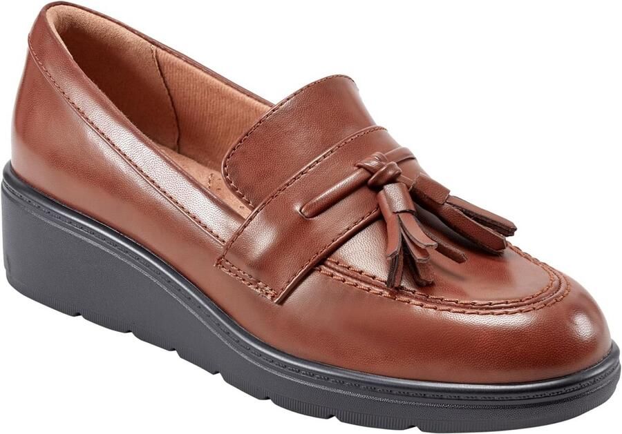 Comfortabele Instappers voor Dames met Kwastjes in Cognac