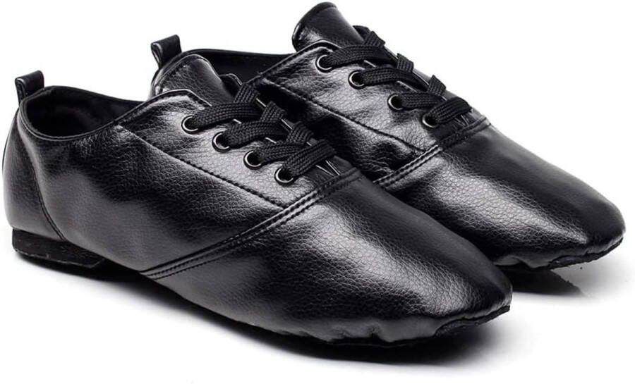 Comfortabele Jazz Balletschoenen met veters van PU-leer voor Volwassenen Moderne Dansschoenen Zwart