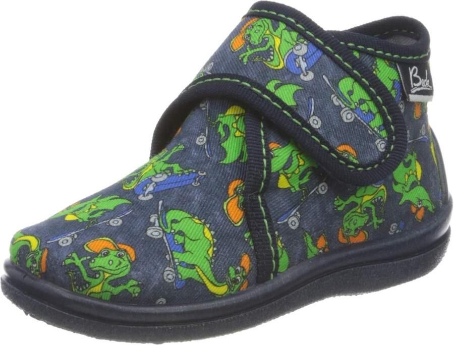 Stevige Jongens Pantoffels met Dino Print Donkerblauw Makkelijk Aan