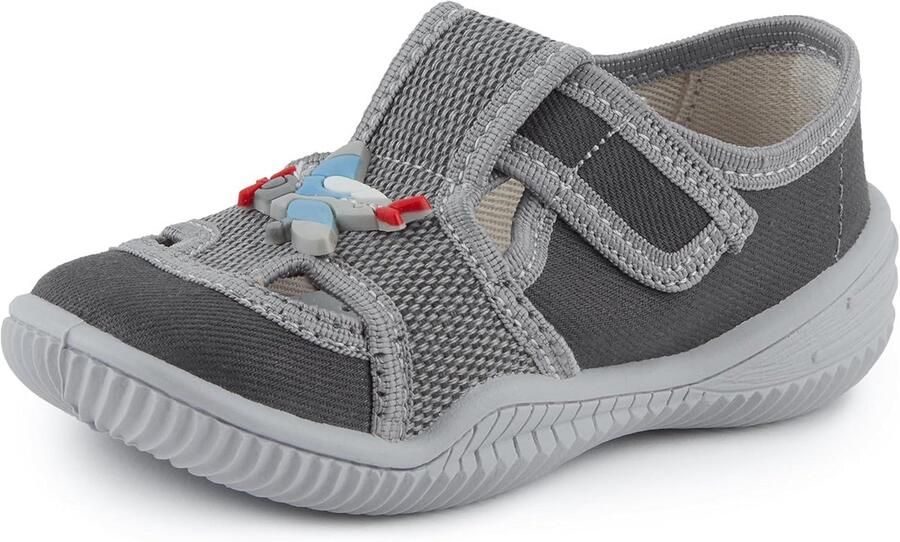 Comfortabele Jongens Pantoffels met Suède Zool en Klittenband Ademend Katoen