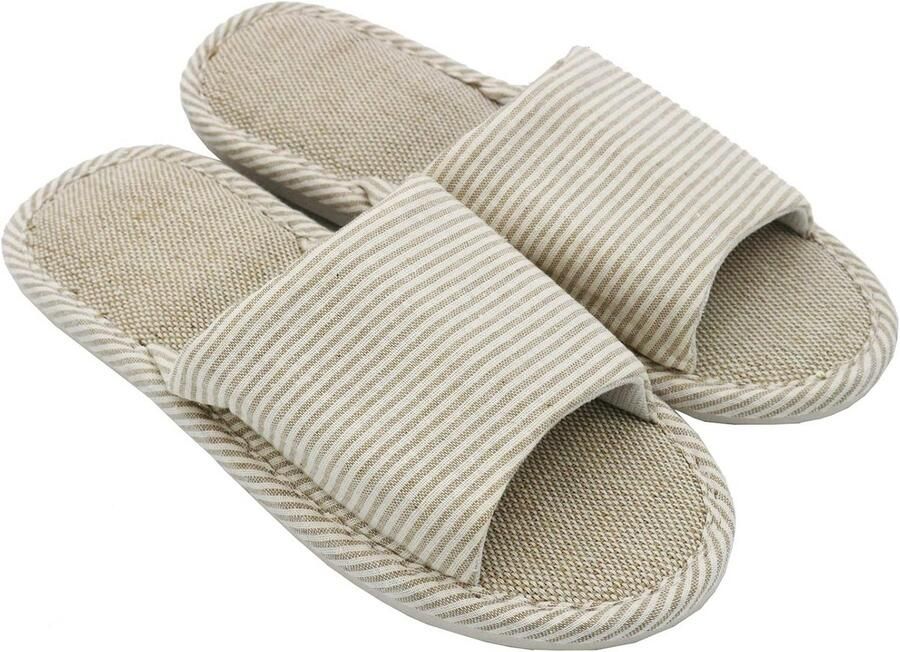 Comfortabele Katoen Vlas Slippers Met Open Teen Ade d en Antislip voor Binnen Buiten