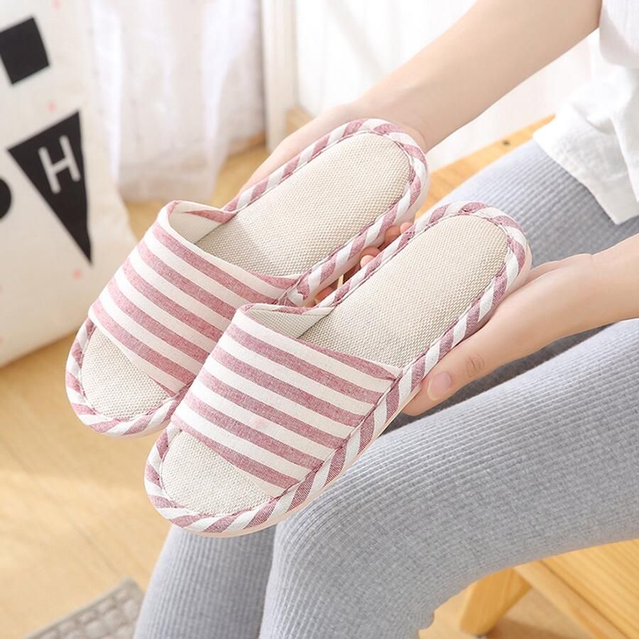 Comfortabele katoenen linnen pantoffels voor en ade de binnenschoenen met antislip rubberen zool lichtgewicht antislip sandalen voor slaapkamer en woonkamer Stijl 4 [Aanbevolen voor voet ]
