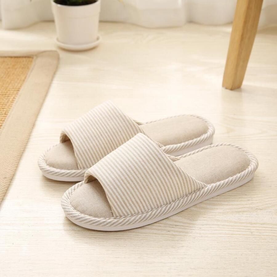 Comfortabele katoenen linnen pantoffels voor en ade de binnenschoenen met antislip rubberen zool lichtgewicht antislip sandalen voor slaapkamer en woonkamer Stijl 3 [Aanbevolen voor voet ]