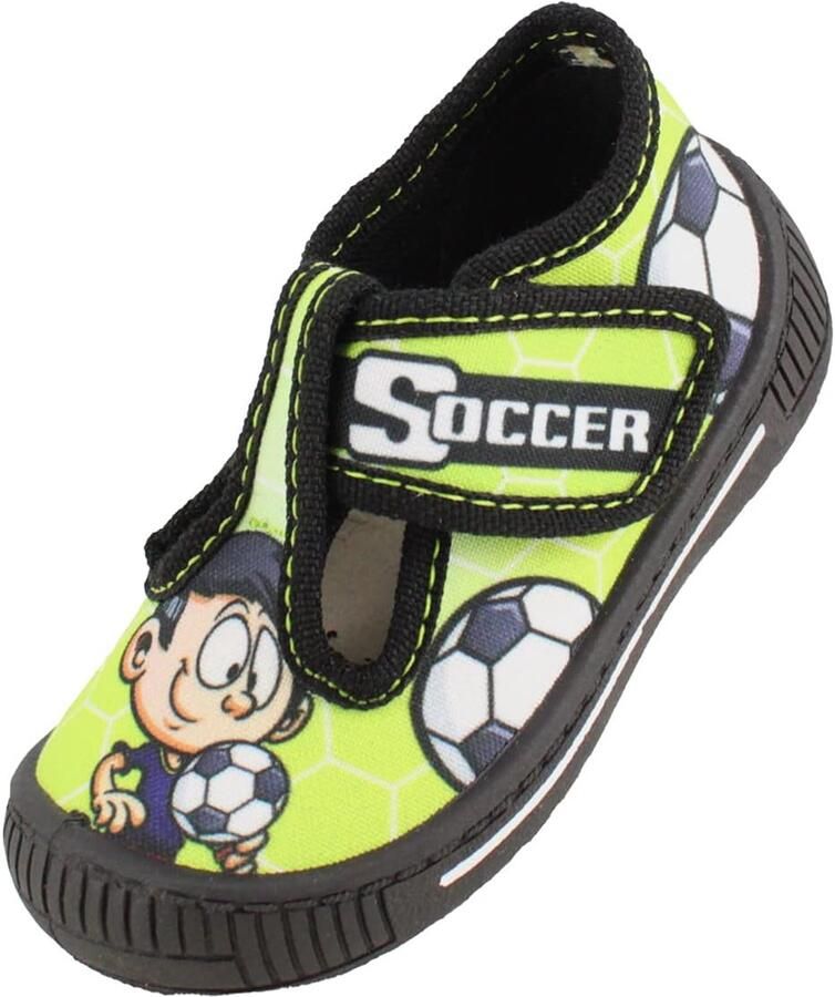 Merkloze Jongens Pantoffels Groen met Voetbalprint