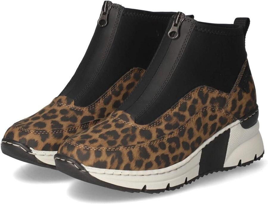 Dames korte laarzen bruin met luipaardprint en sleehak