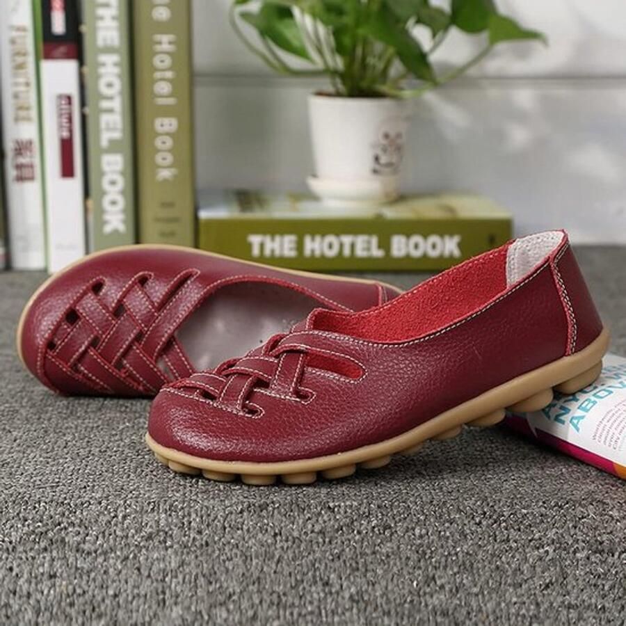 Comfortabele Lederen Loafers Casual Ronde Neus Mocassins Wild Rijden Flats Zachte Wandelboot Schoenen Geschikt voor Vrouwen Zwart