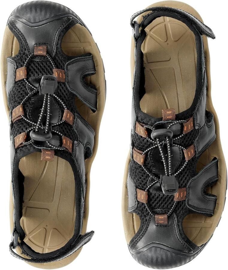 Comfortabele Lederen Outdoorsandalen Heren voor Wandelen en Trekking Zomer Zwart