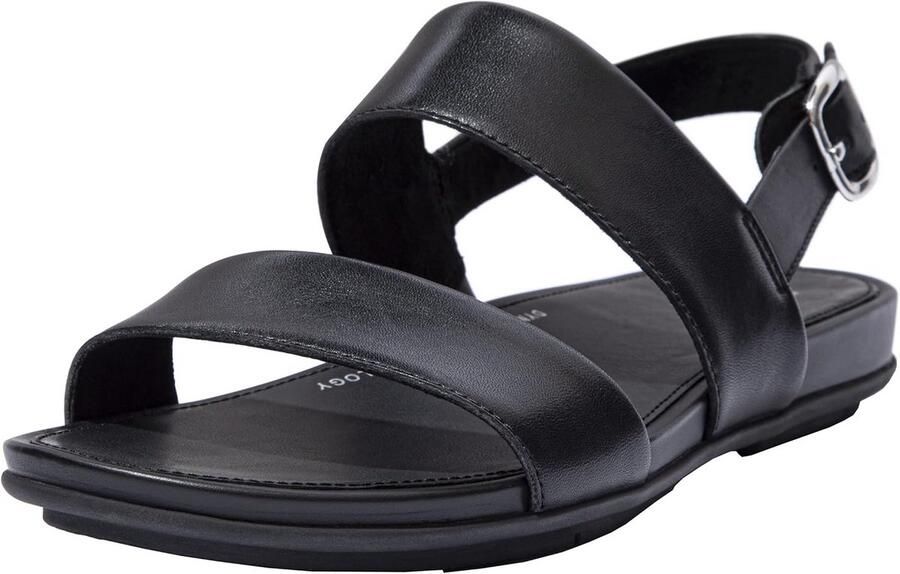 Comfortabele zwarte leren dames sandaal gemakkelijk aan