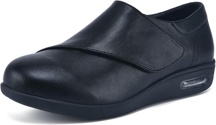 Comfortabele Leren Diabetische Schoenen voor Heren Extra Breed en Verstelbaar voor Opgezette Voeten