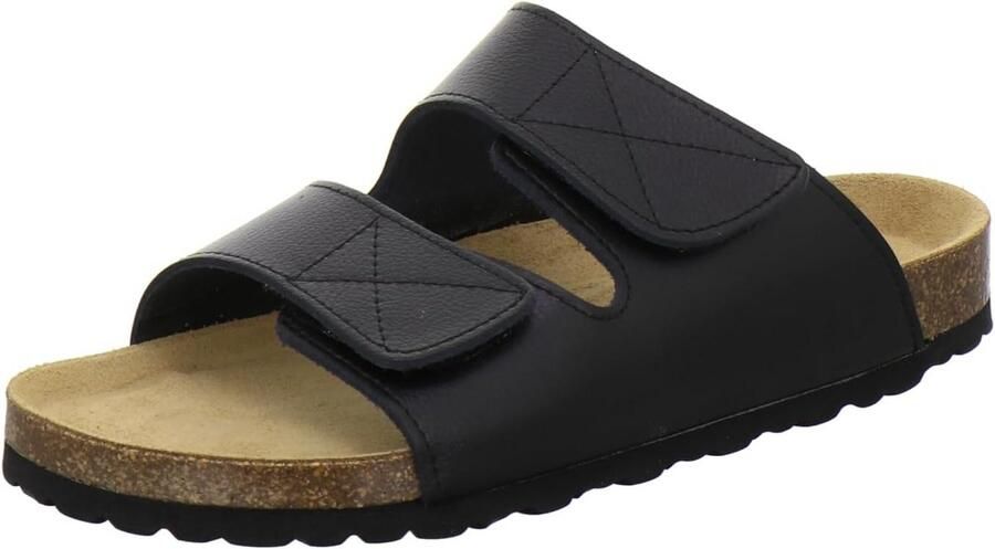 Comfortabele leren heren pantoffels met klittenbandsluiting en kurkzool