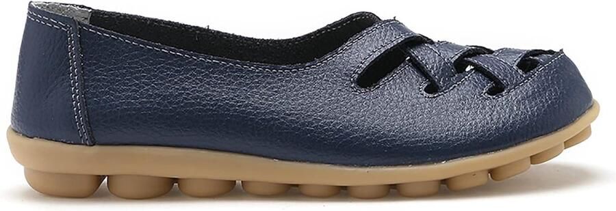 Comfortabele leren loafers voor dames met holle uitsparingen Casual ronde neus mocassins voor dagelijks gebruik zachte wandelschoenen en bootsschoenen