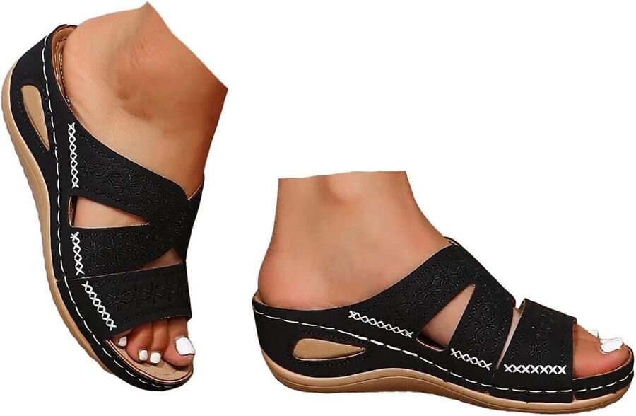 Comfortabele Leren Muiltjes Dames Zomer Orthopedische Slippers met Antislip Zool