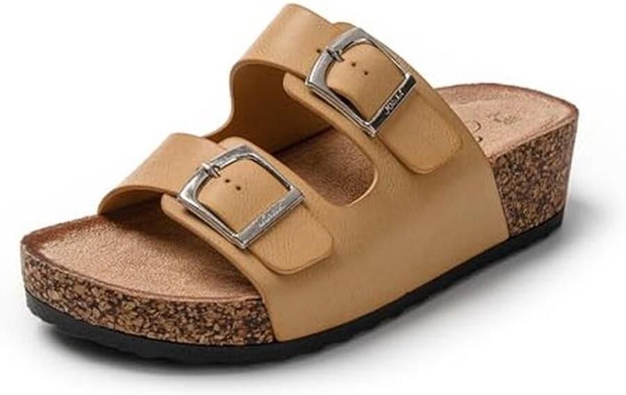 Comfortabele leren Zomersandalen met kurken voetbed voor dames