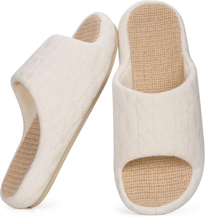 Comfortabele Linnen Pantoffels voor Dames met Memory Foam Antislip Huisschoenen
