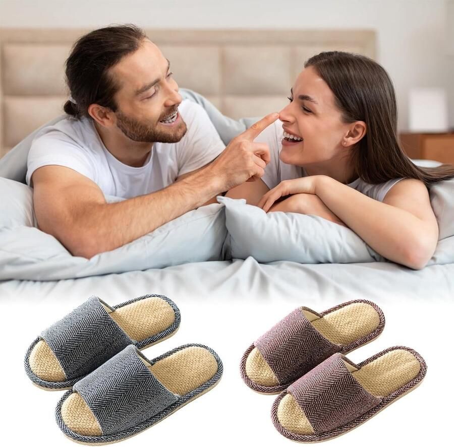 Comfortabele Linnen Slippers voor Thuis Antislip Open Teen Slippers voor en