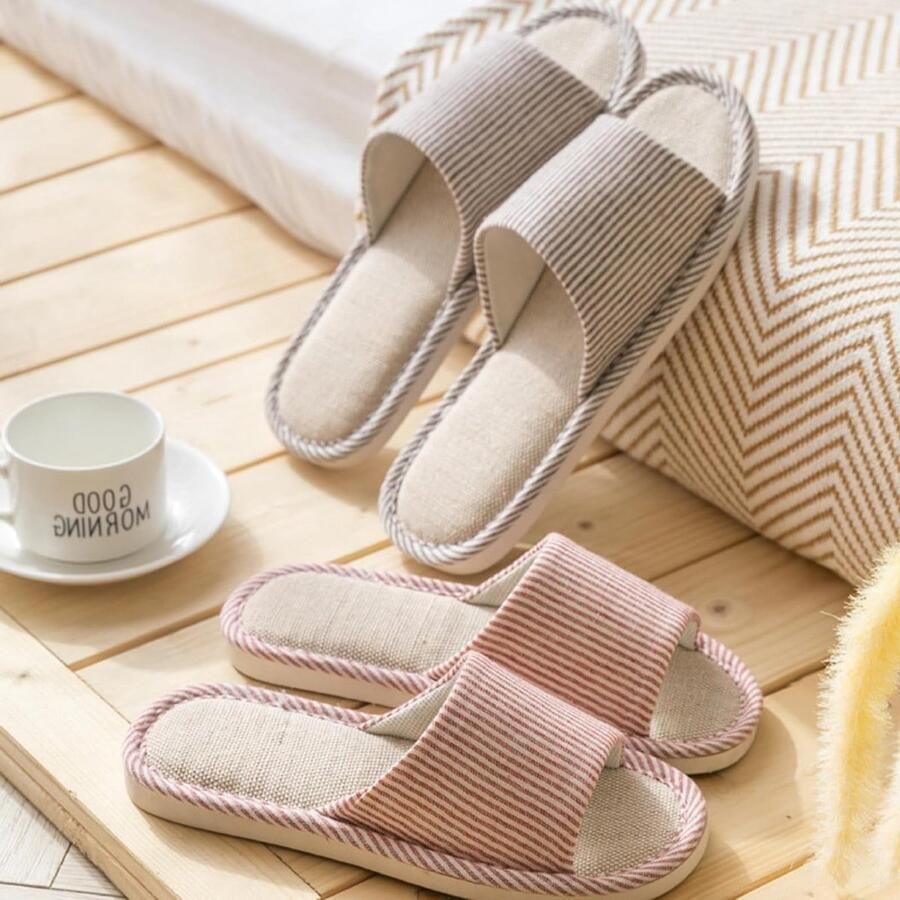 Comfortabele Linnen Slippers voor Thuis Antislip Open Teen Slippers voor Binnen en Buiten Geschikt voor nen en Vier Seizoenen Gebruik