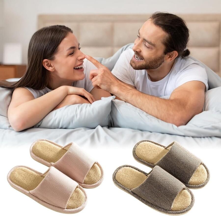 Comfortabele Linnen Slippers voor Thuis Antislip Open Teen Slippers voor en