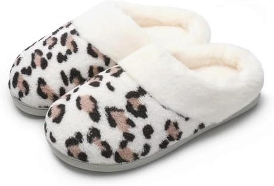 Comfortabele Luipaard Slippers voor Dames Gevoerd met Koraal Fleece en Memory Foam Anti-Skid Thuis Schoenen
