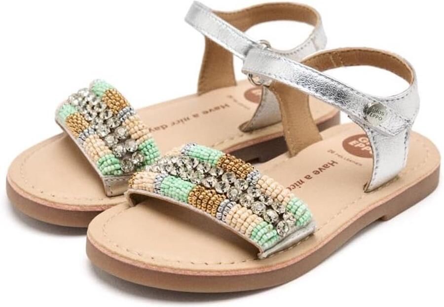Platte meisjes sandalen met parels en gehaakte details