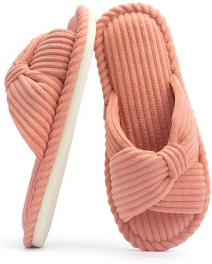 Comfortabele Memory Foam Slippers voor Dames Open Teen Corduroy Slippers voor Thuis Slaapkamer Badkamer en Spa