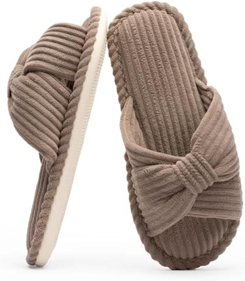 Comfortabele Memory Foam Slippers voor Dames Zachte Corduroy House Slippers met Open Teen