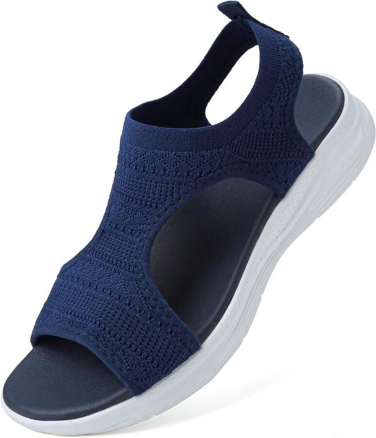 Comfortabele Dames Sandalen met Dikke Zool Modieuze Mesh Gebreide Zomersandalen