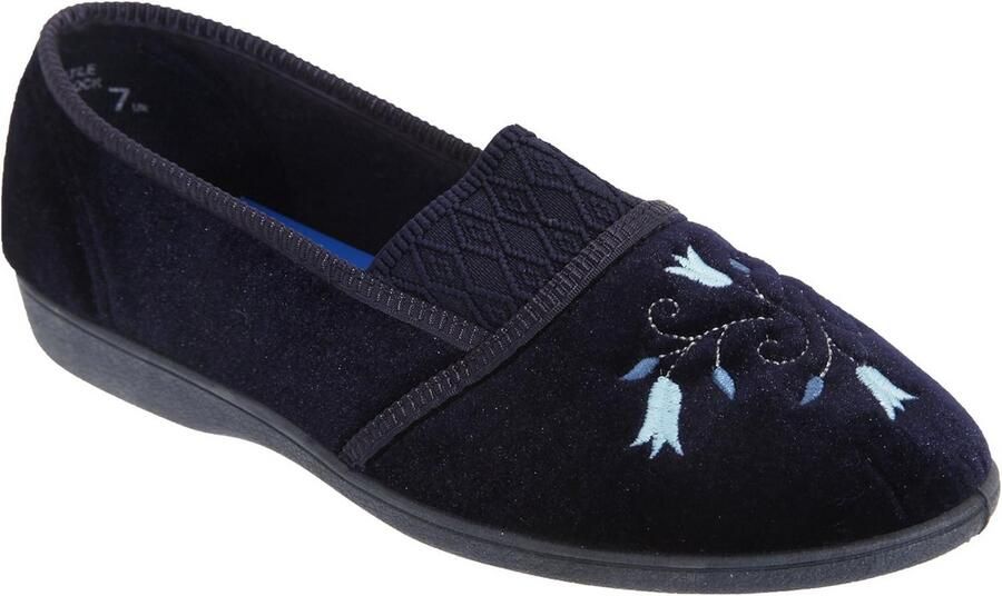 Comfortabele Navy Velours Sloffen met Bloemenpatroon voor Dames